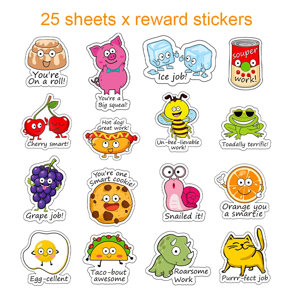 400pcs Kids Words School Cartoon Animal Cute Teacher Incentive Reward Sticker Accents Positive Classroom Inspiration Punny Label