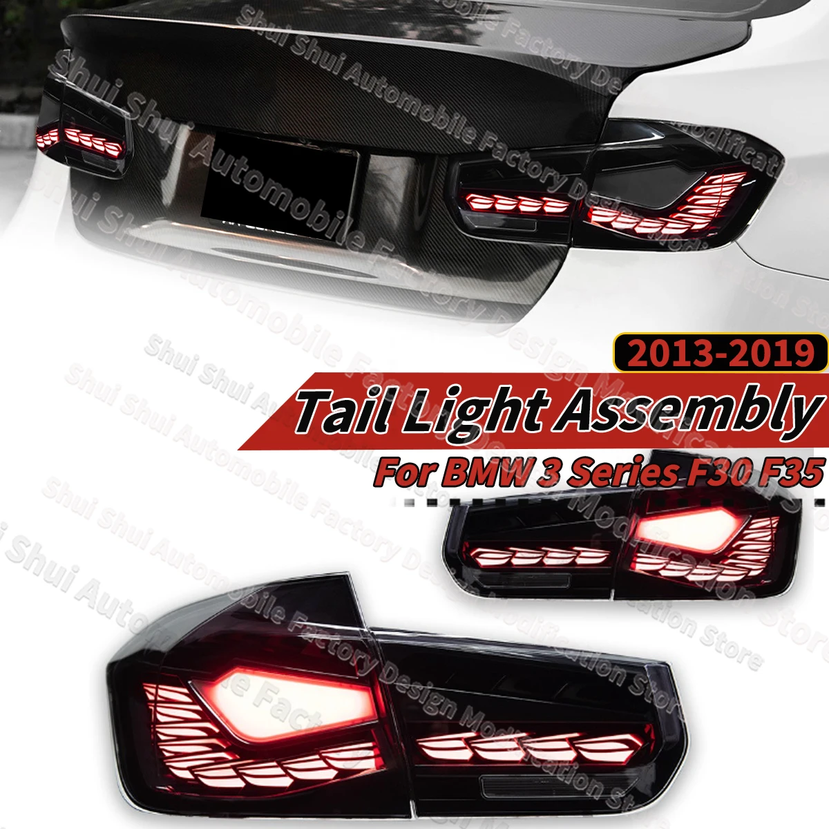 Plug Play for BMW 3 Series F30 F35 2013-2019 Rear Taillight with LED Assembly Upgrade Double Dragon Scale Taillights Accessories