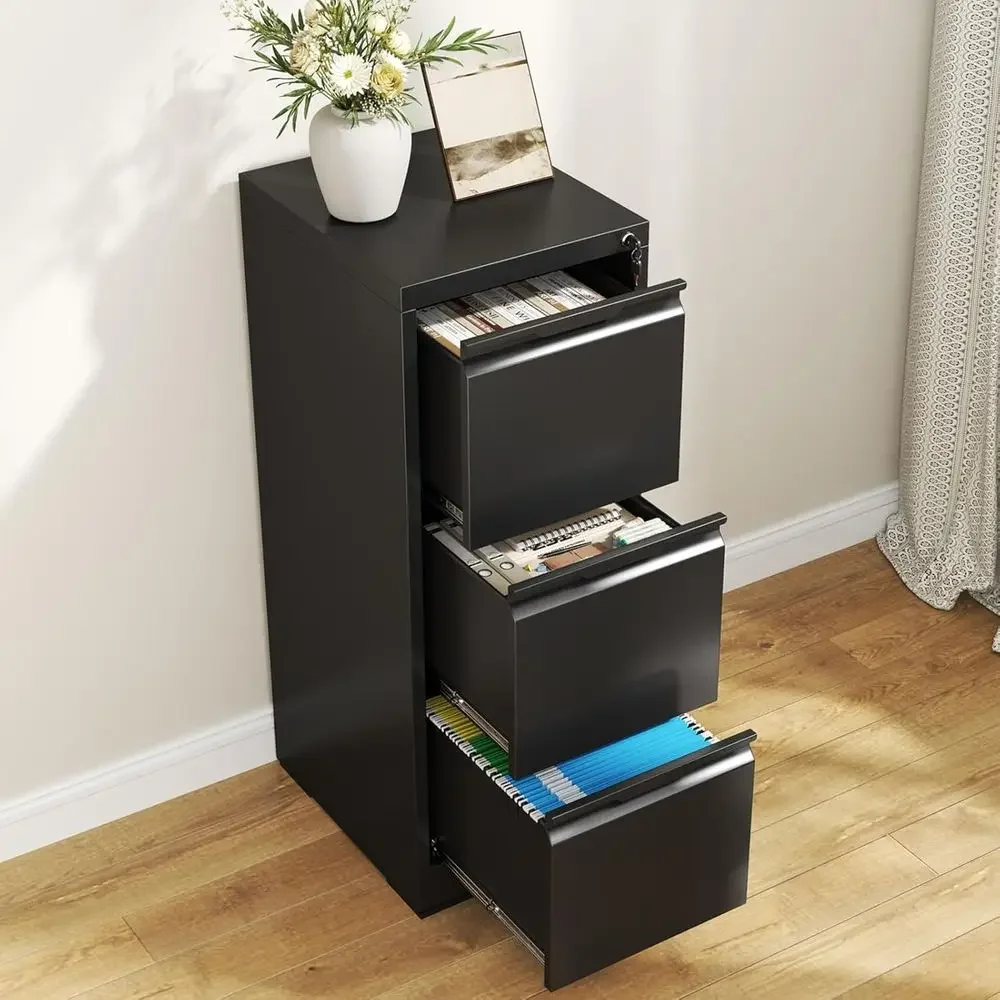 Metal File Cabinet with Lock, Heavy-Duty Storage for Letter/Legal/A4 Files, Easy Assembly, Black