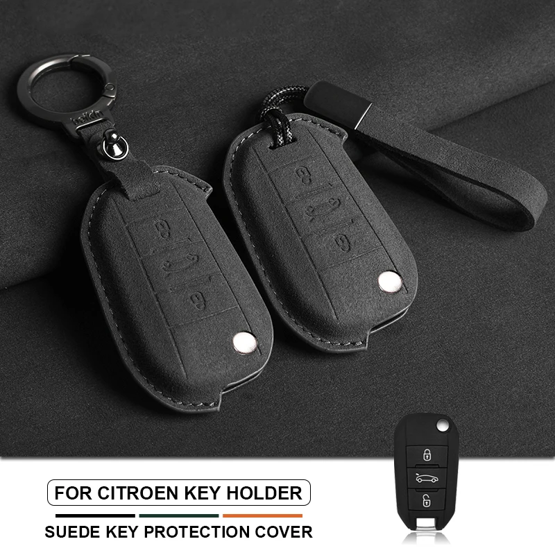 

Suede Car Flip Key Case Cover For Citroen C2 C3 C5 X7 C4 Picasso Berlingo For Peugeot 208 308 408 508 2008 3008 4008 5008 T9