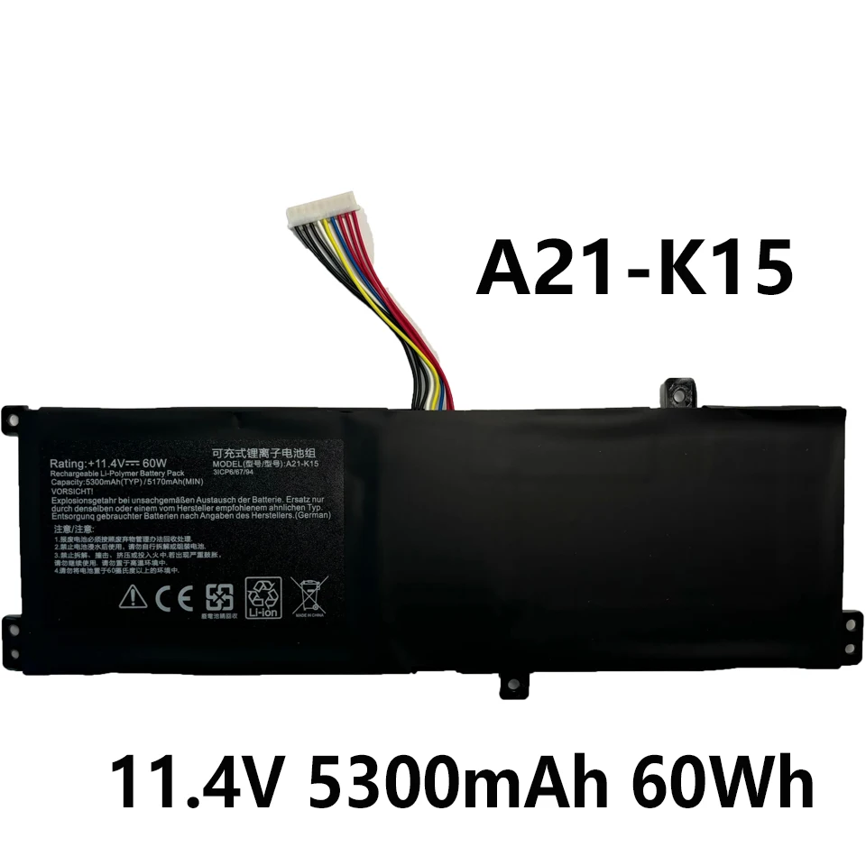 A21-K15 11.4V 5300mAh 60Wh Battery for Getac G15G K15F Machenike F117-V65 Series Akoya K15 PC6OK