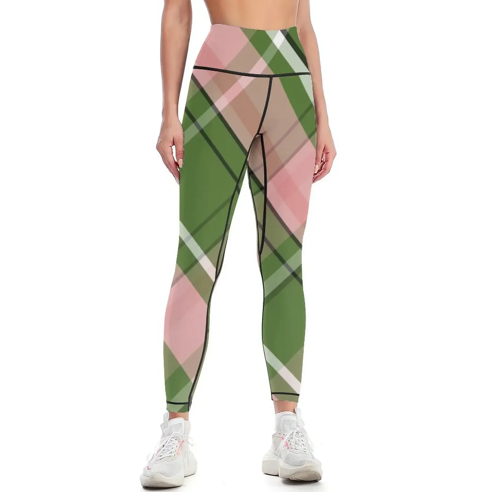

Pink and Green Preppy Plaid Leggings Women's gym sporty woman push up sporty woman gym Women's sports Womens Leggings