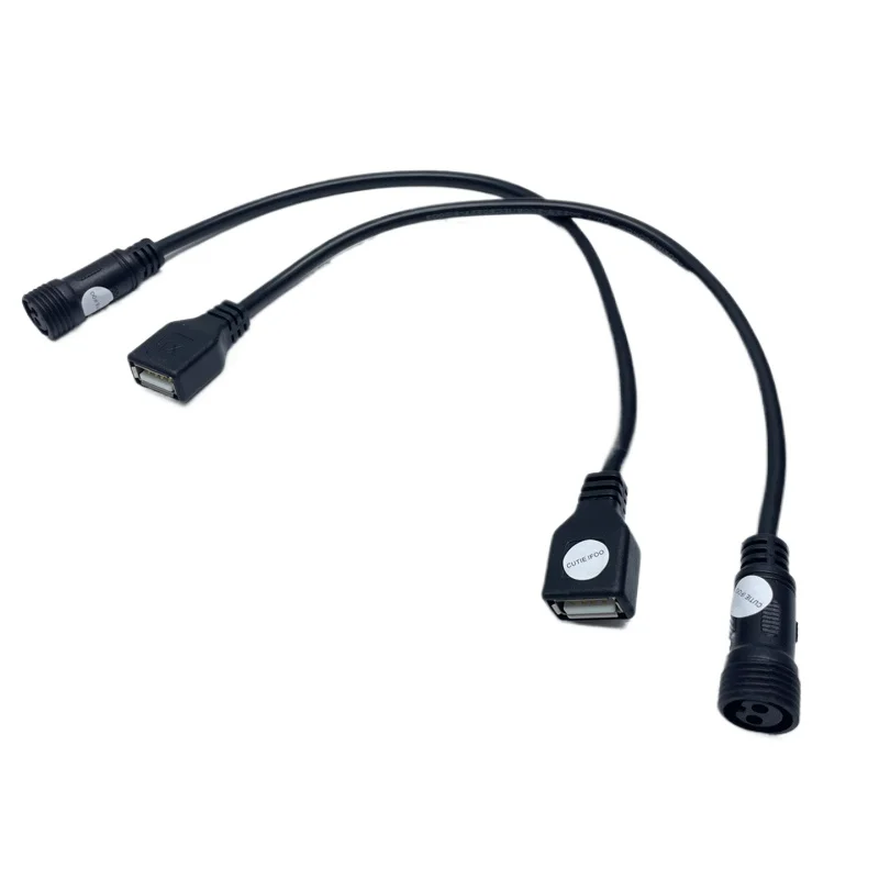 Portable Solar Light Cable USB Female To 2pin Female Waterproof Extension Cord 30cm for Outdoor Panel and Floodlight