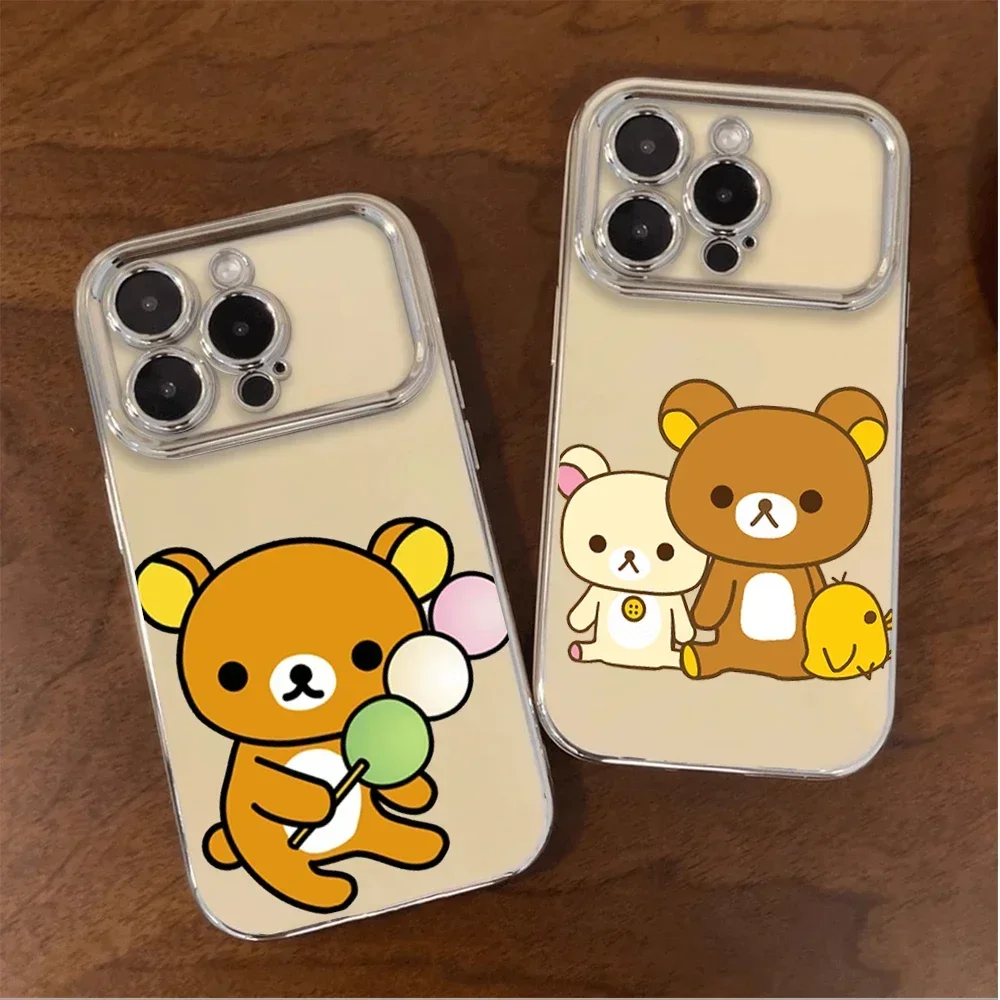 R-Rilakkuma Cute Luxury Electroplated Large Window Phone Case For Samsung A22 A23 A32 A51 A20 4G 5G Shell