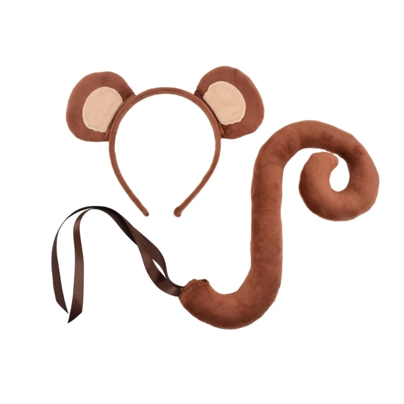 Monkey Costume Set Monkey Ears Tail Plush Animal Fancy Costume Accessories for Kids Halloween Cosplay Accessories Dropsale