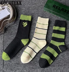 2022 New Women's Socks Breathable Combed Cotton Socks 15 Color Embroidered Stripe Series Casual Trend Street Hip Hop Happy Socks