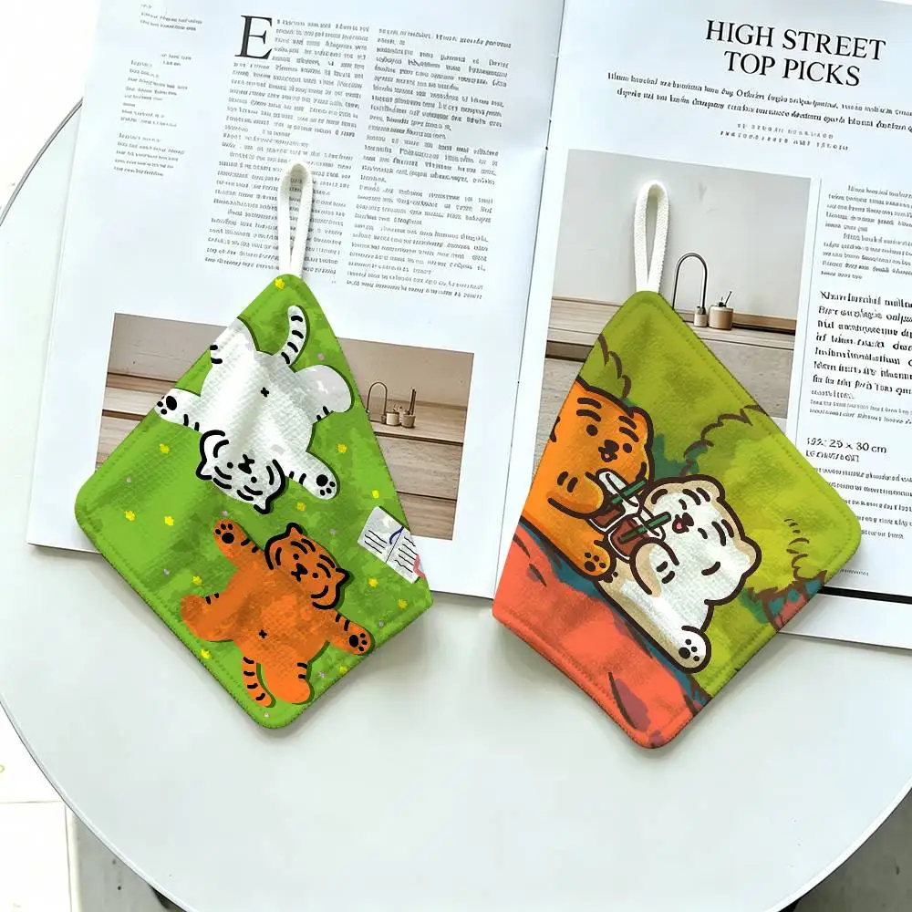 kawaii cute M-MUZIKS T-TIGER Polyester Cotton Hand Wiping Towel, Anti-shrink Hanging Kitchen Cloth for Household Cleaning