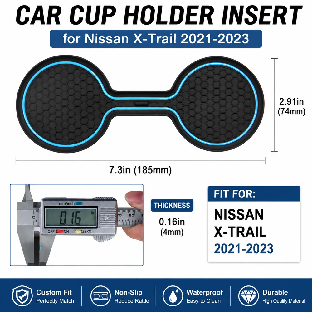 For Nissan X-Trail 2021-2023 Cup Holder Insert Coasters Anti Slip Waterproof Cup Slot Pad Easy Clean Vehicle Interior Supplies