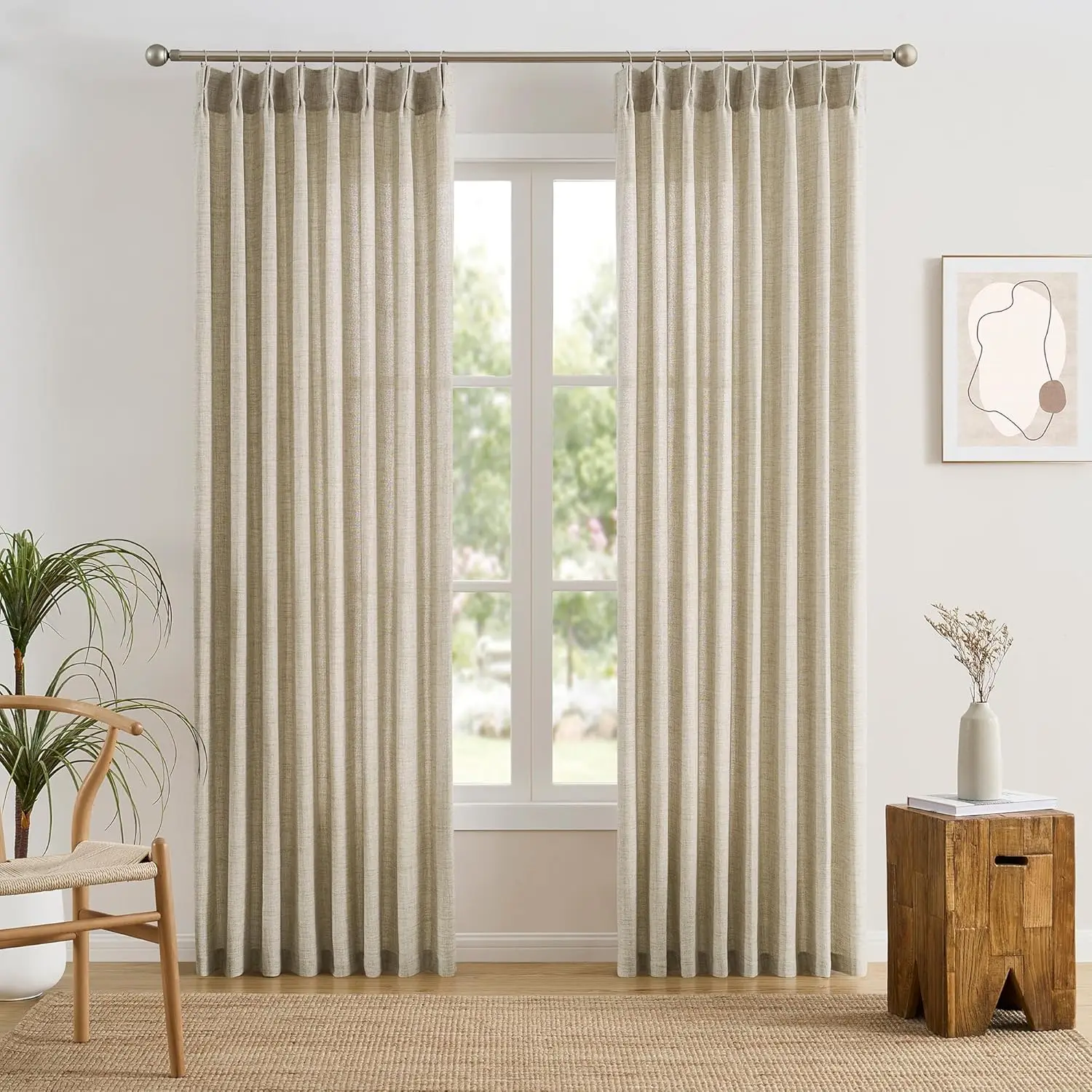 

Light Filtering Pinch Pleated Sheer Curtains 105 Inch Long, W50 x L105 Back Tab Drapes for Bedroom Nursery, 2 Panels Set