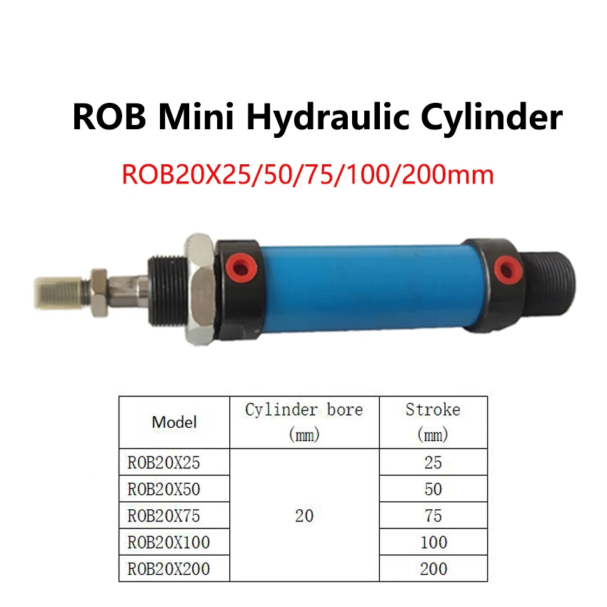 ROB20 Bore 20mm Stroke 25/50/75/100/200mm Mini Oil Cylinder ROB Hydraulic Pressure Cylinder Round Hydraulic Cylinder 14MPa