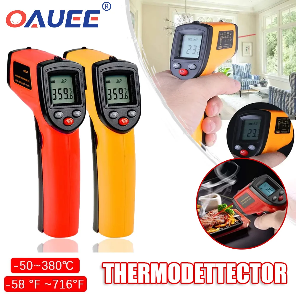 

Oauee HW600 Digital Infrared Thermometer Non-Contact Temperature Meter Pyrometer IR Laser Point Gun -50~380 Degree