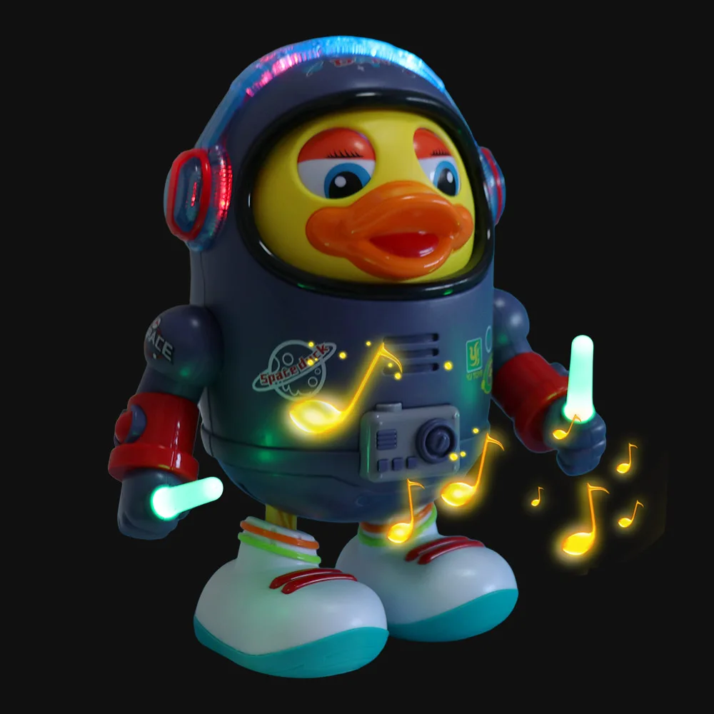 

Пластиковая танцующая утка-космонавт, звук и свет, интерактивная электрическая танцевальная космическая утка, качающийся танцевальный орнамент