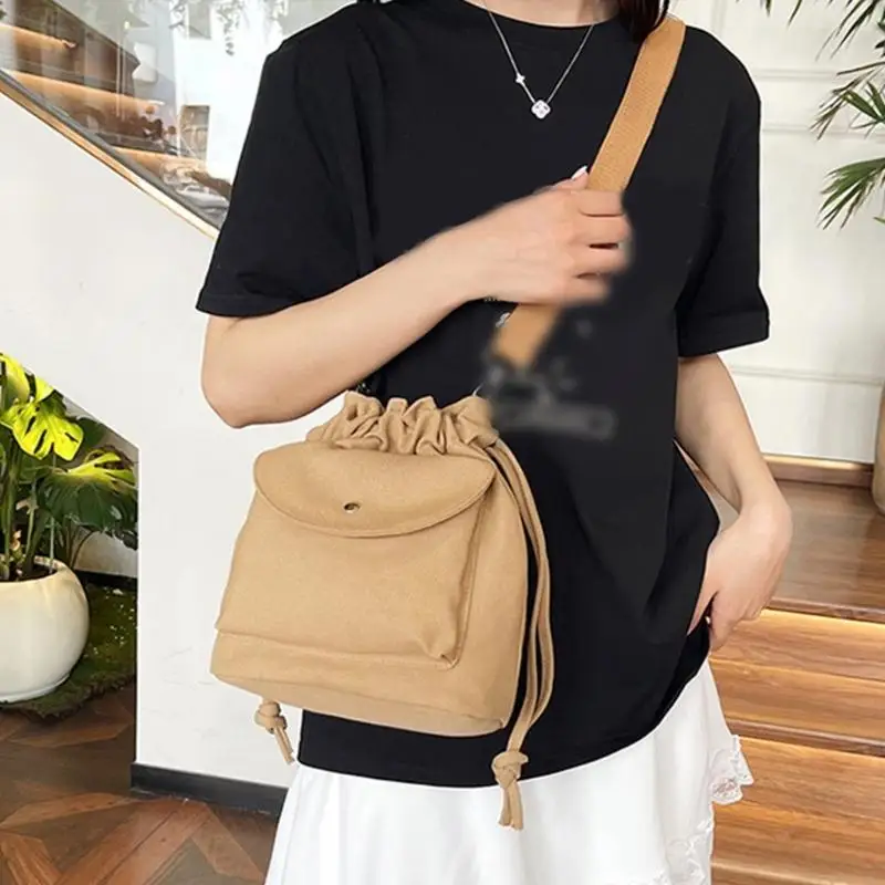 

Y3NE Adjustable Drawstring Canvas Bucket Bag Spacious for Commuting Shopping Travel