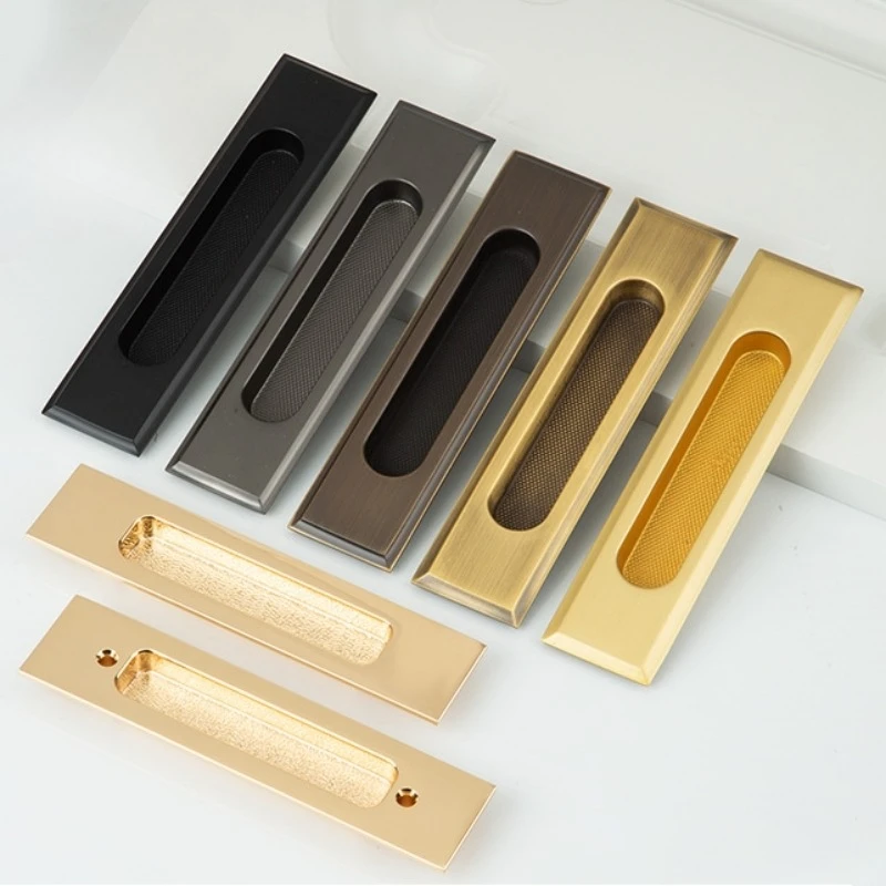 Full brass recessed sliding door handle, modern concealed double handle for barn doors