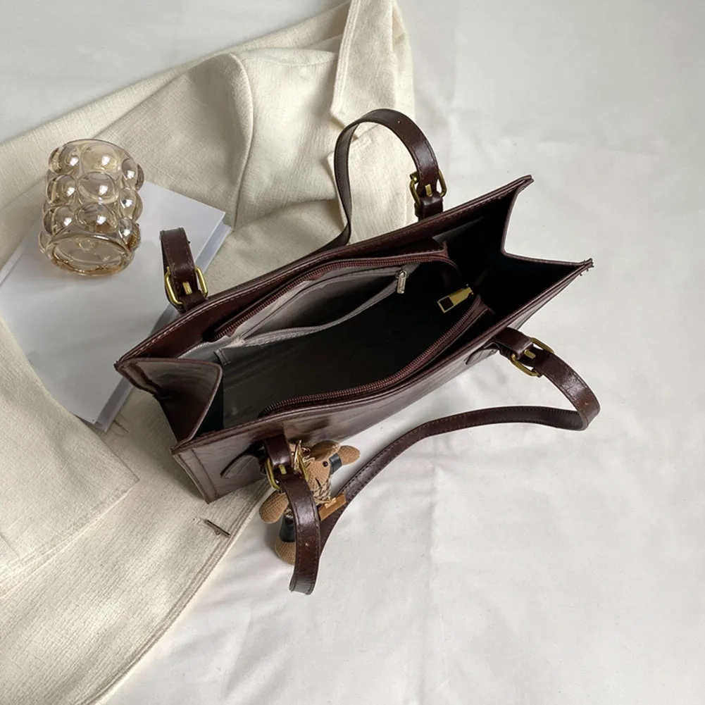 

Women Vintage Shoulder Bag PU Leather Retro Tote Handbag Large Capacity Fashion Shoulder Bag Female Commute Bag