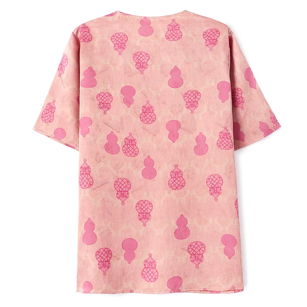 BirdTree-Silk Watered Gauze Elegant T-Shirt, O Neck Short Sleeve, Women Vintage OL Commute Loose Tops, 2026 Summer New T67630CC