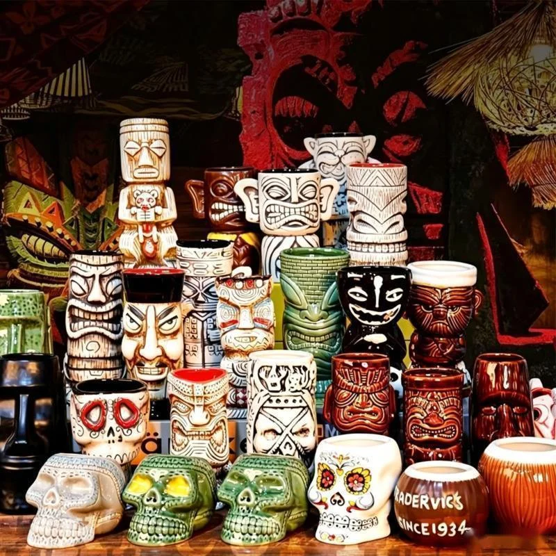 

Vintage Hawaiian Tiki Zombie Skull Ceramic Cocktail Mug For Tropical Party Home Bar Centerpiece For Adults Halloween Gift