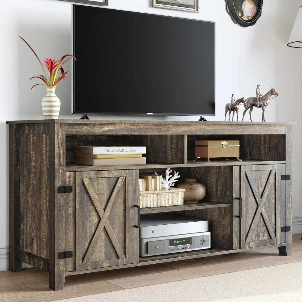 

TV Stands for Living Room, Farmhouse Entertainment Center for 65 Inch TV, Rustic TV Console with Storage and Barn Door, Console