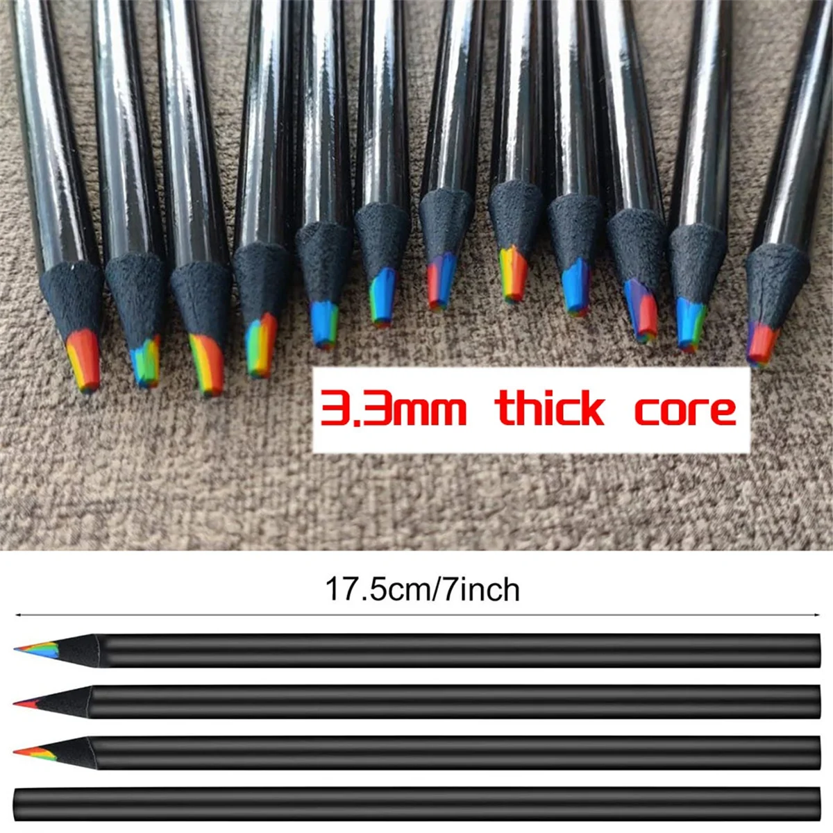 30 Pieces 7Color in 1 Rainbow Pencils for Kids, Assorted Colors for Drawing Coloring Sketching Pencils for Drawing Black