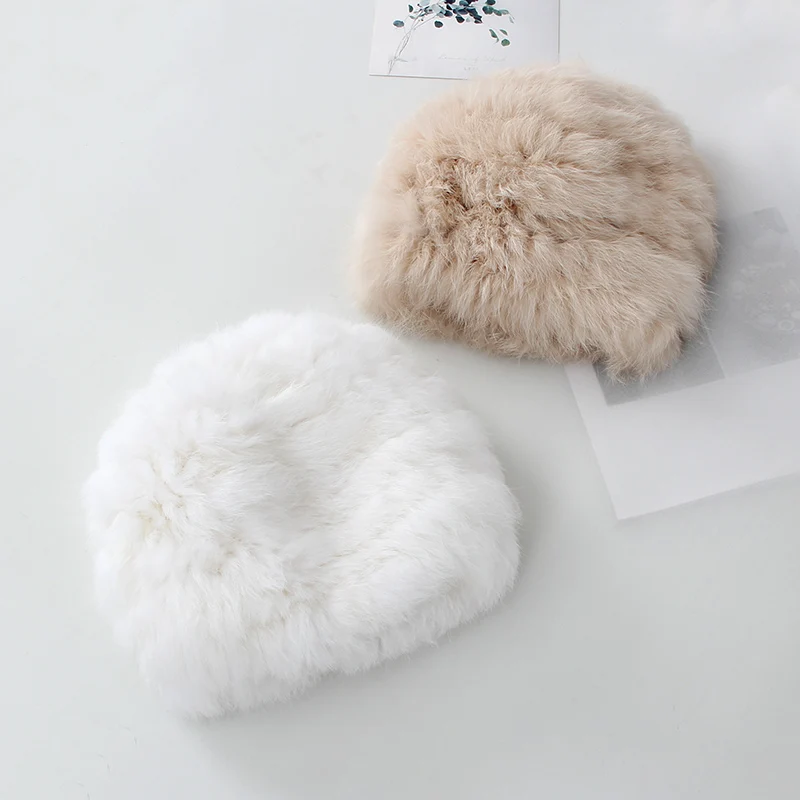 الشتاء الحقيقي ريكس الأرنب الفراء قبعة للنساء سميكة محبوك قبعة بيني الفراء قبعة إرسال هدية نوعية جيدة قبعة حماية الأذن الجديدة