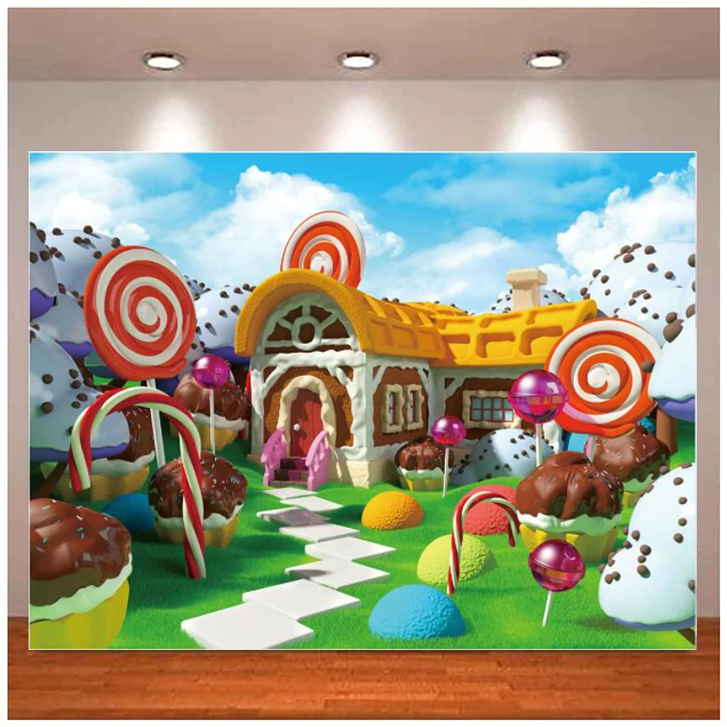 

Cartoon Photography Backdrop Candy House Children's Christmas Party Decorated Banner Vinyl Background Banner Poster