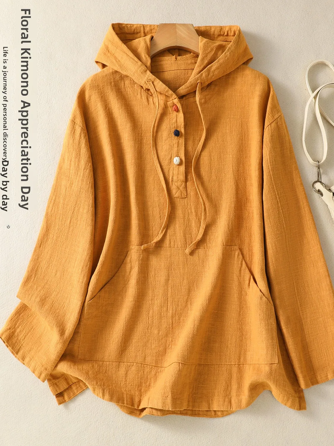 Suda Hoada de Aodón y Lino para Mujer, Csa de Terciopelo, Estilo Retro de Primavera y Otoño, Ropa de Trabajo, Mang...