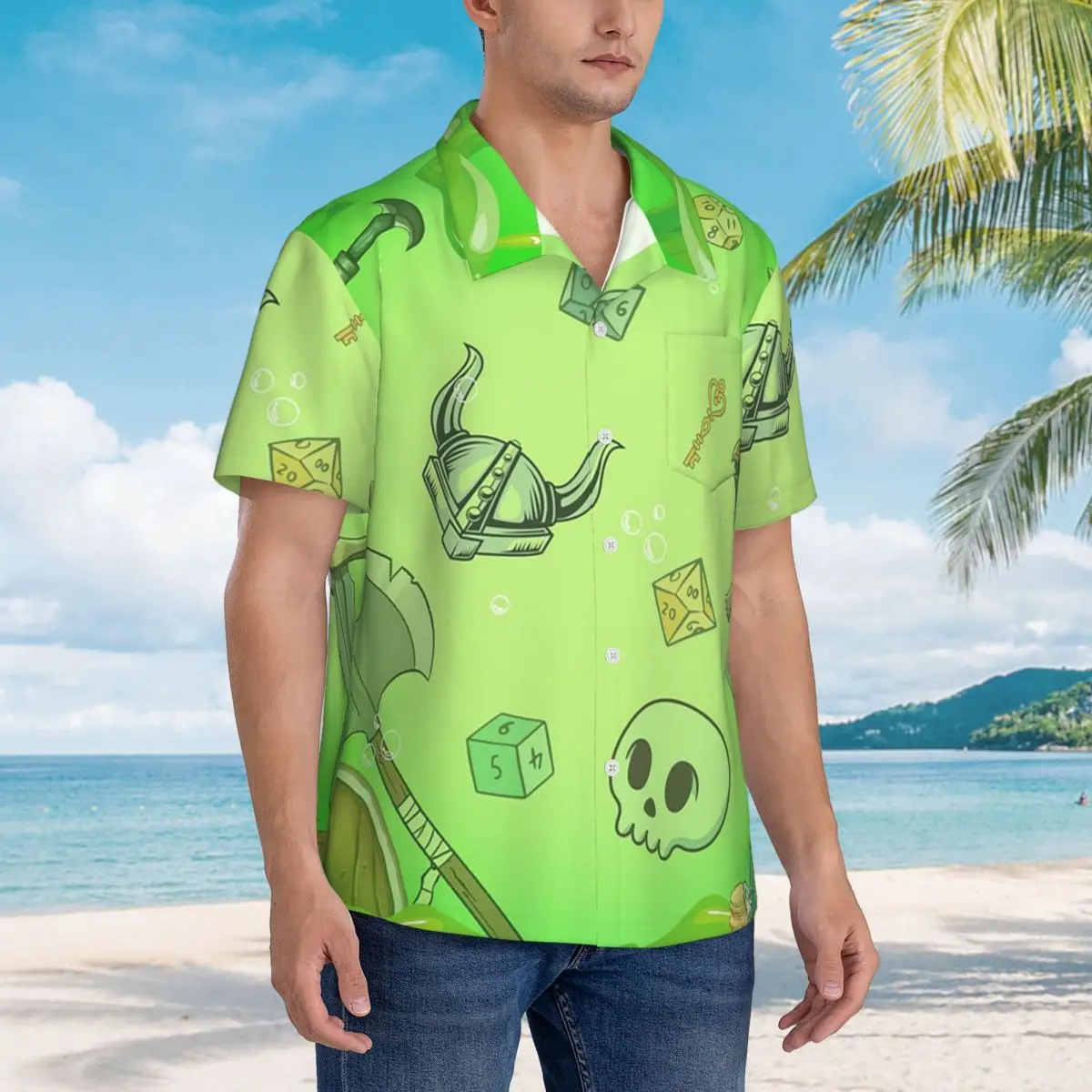 

Гавайские рубашки Dnd Dice, Skull, Loot, Axe And Sword, повседневная мужская рубашка с коротким рукавом для летнего пляжа, мужские топы на пуговицах
