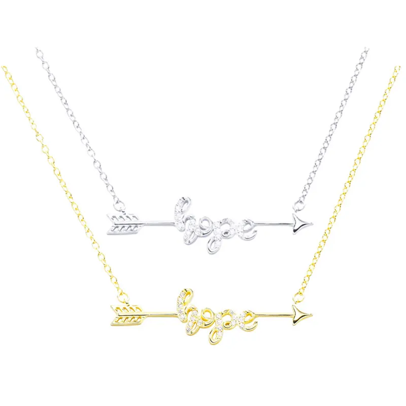 

925 Sterling Silver Arrow Through Letter Hope Pendant Necklaces With Hope Pave Zircon Pendant Woman Valentine's Romantic Chokers