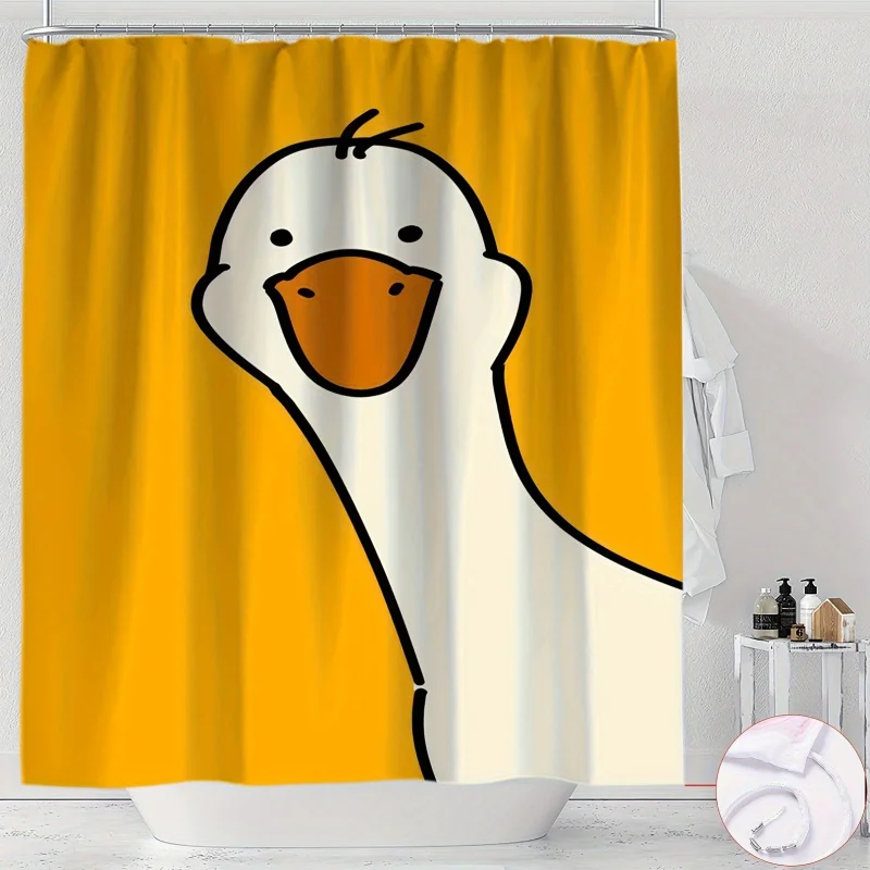 Cartoon Goose Print Shower Curtain - YWJHUI Water-Resistant Polyester Bathroom Decor with Hooks - Machine Washable Knit Weave An