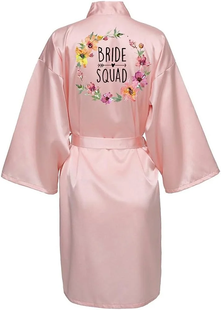 Wedding Party Team Bride Robe Kimono Satin Pajamas Bridesmaid Bathrobe B003