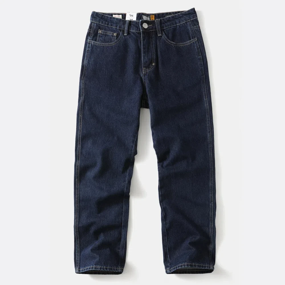 Heavyweight retro men's washed natural-color care jeans, straight-leg loose wide-leg casual Japanese style versatile trousers