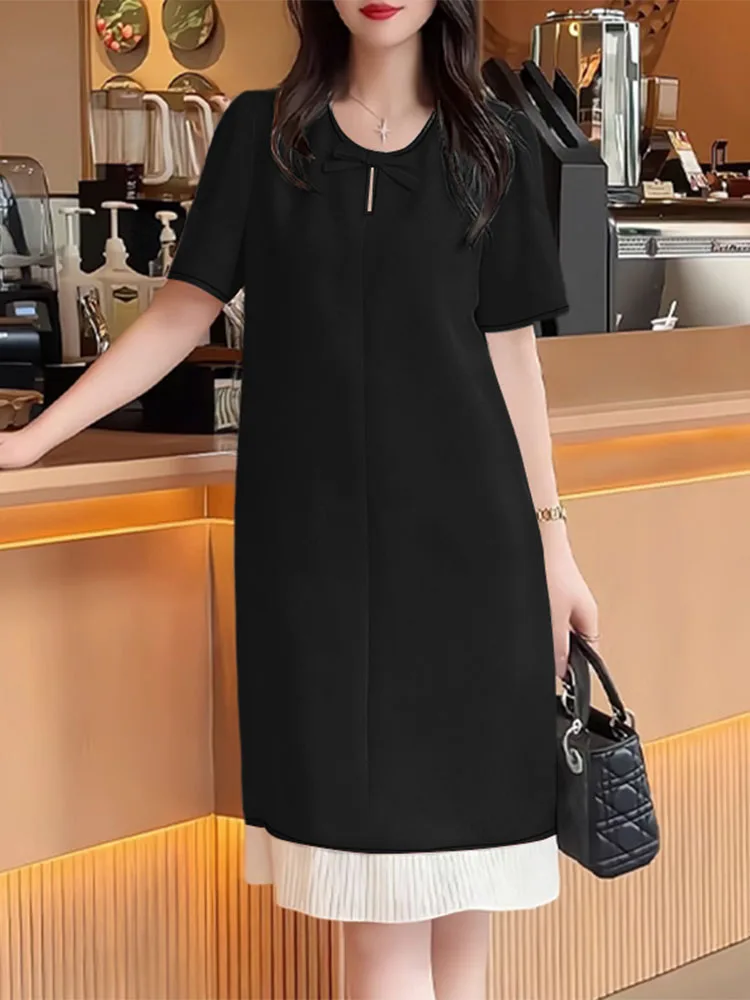 Zanzea feminino elegante vestido de festa 2026 verão vestido de verão manga curta vestido plissado casual trabalho retalhos vestidos na altura do joelho robe