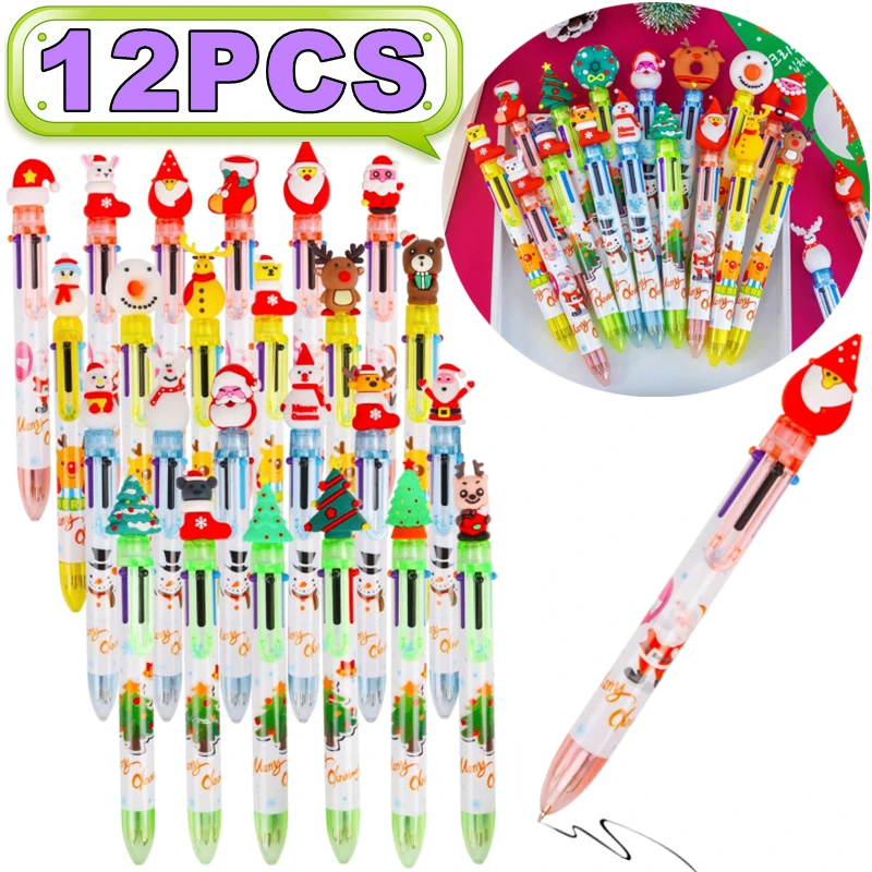 

12-1PC Cute Christmas Pens 6 Colors Ballpoint Pens Retractable 0.5mm Gel Pens Nice Gifts Fun Pens for Girls Boys Christmas Gifts