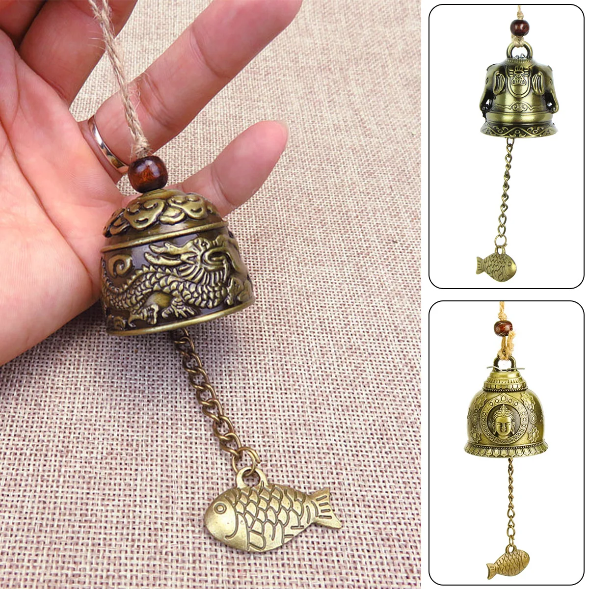 Feng Shui Wind Bell Lucky Wind Chimes Retro Buddha Dragon Elephant Wind Chime Good Luck Blessing Pendants for Home Garden Decor view 2