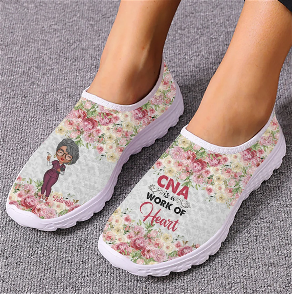 INSTANTARTS 2023 Nursing Shoes for Women Medical Nurse Design Shock Absorption Vulcanize Flats Girls Casual Slip-on Mesh Tennis