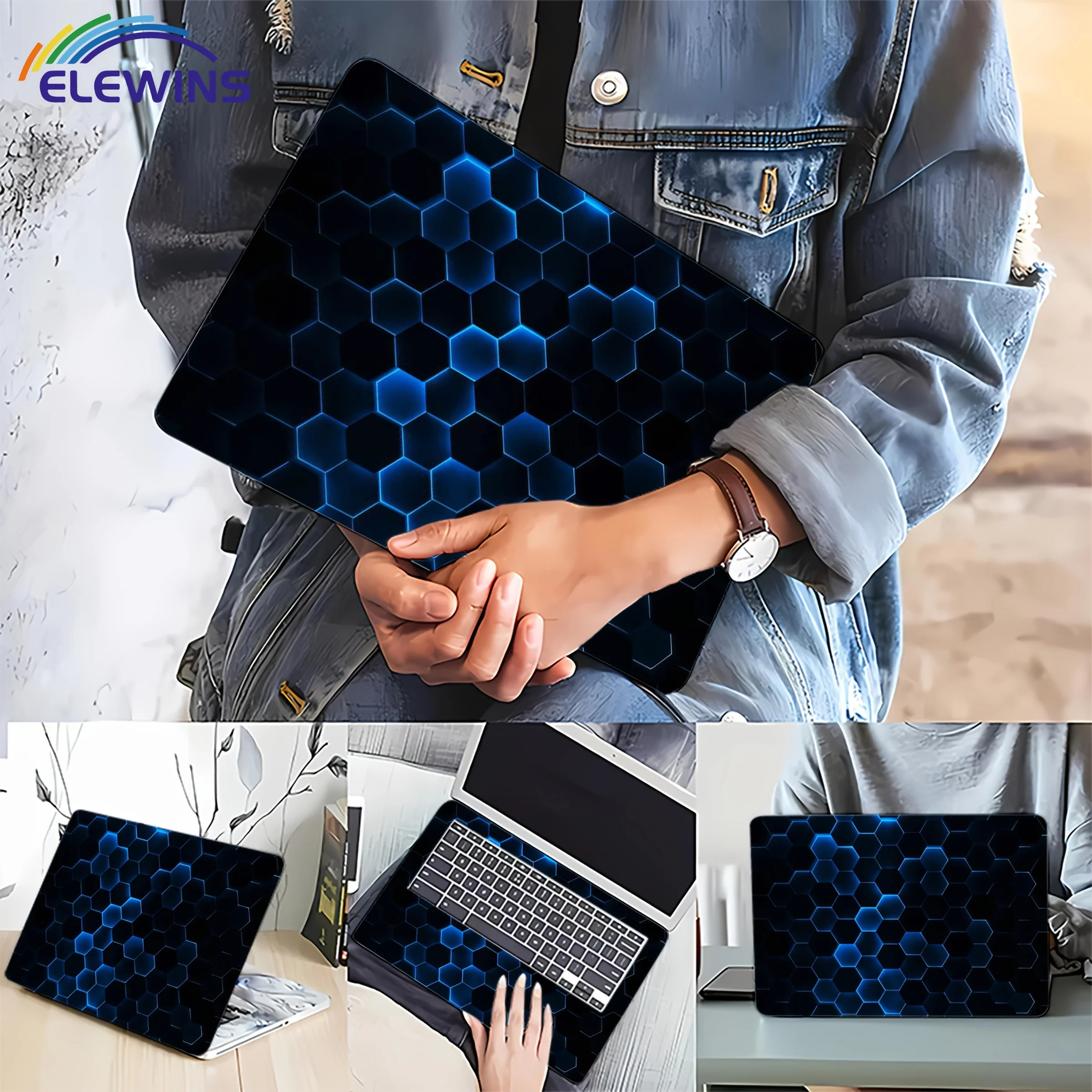 عبوتان من ملصقات الكمبيوتر المحمول ذات نسيج العسل الخيال العلمي باللون البيج الفاتح، ملصقات فنية ذاتية اللصق، مقاومة للماء والخدش،