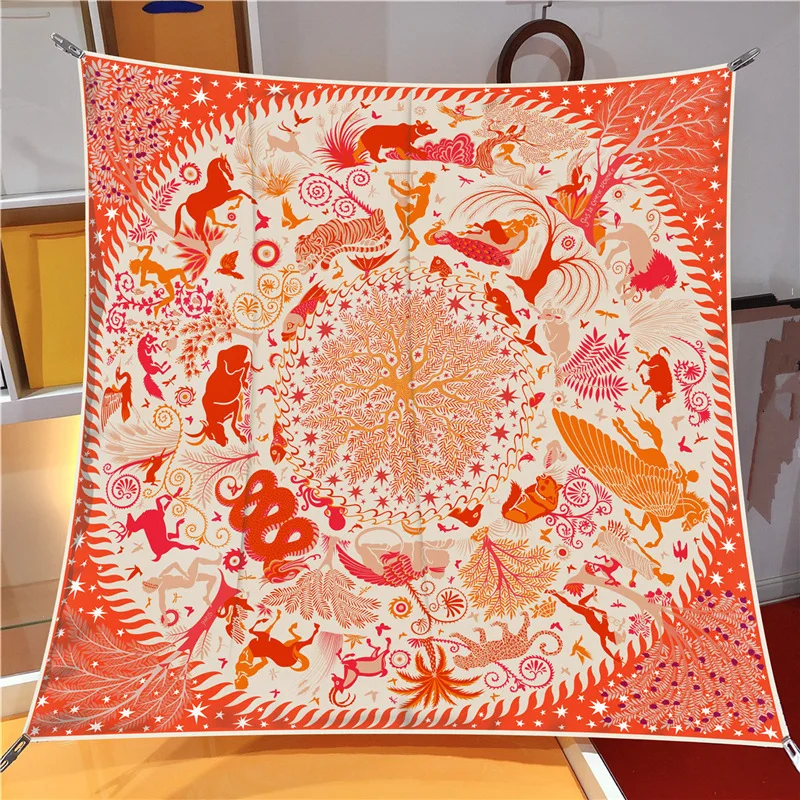 Retro ethnic style twill silk printed scarf women's thin yarn shawl fashion mother silk scarf