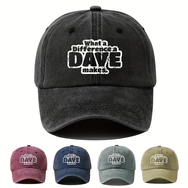 

'DAVE' Print Washed Baseball Cap - Adjustable, All-Season Sun Hat for Outdoor Parties & Hip Hop Style