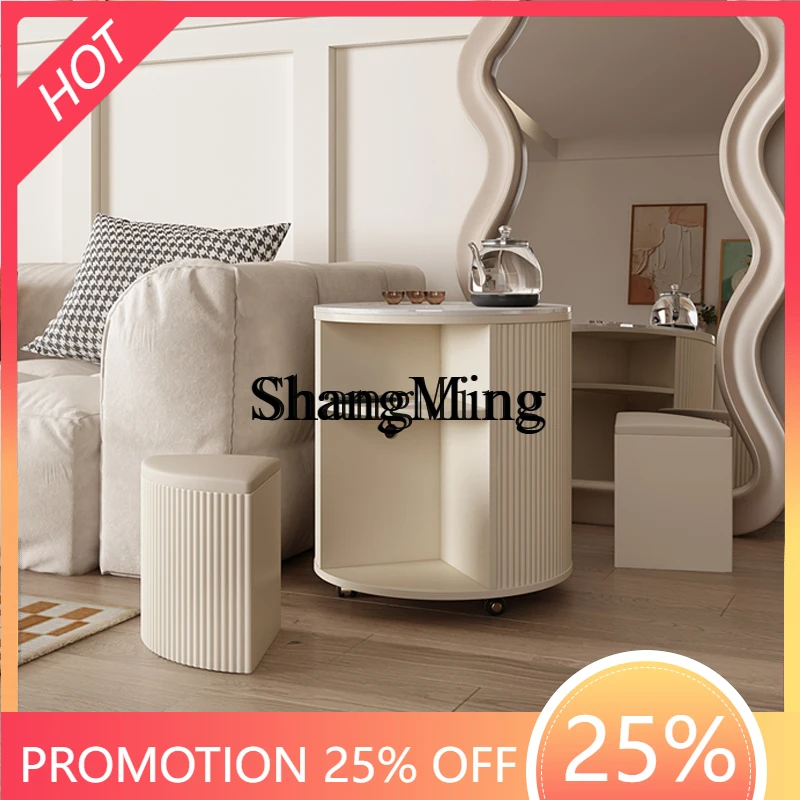 CL  Balcony Combination Round Tea Table Embedded Rock Board Mobile Tea Brewing Table