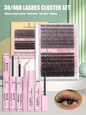 280pcs DIY Lash Extension Kit Individual Lashes Cluster 30D40D MIX with Lash Bond and Seal and Remover Lash Applicator