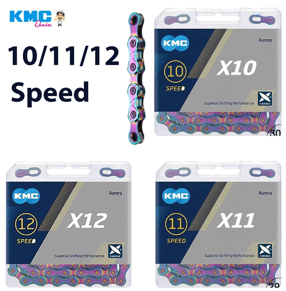 KMC AURORA MTB Chain 10 11 12 Speed Road Bike Chains 116 118 Links Mountain Bicycle Curren Ultra-Smooth Shifting Durable