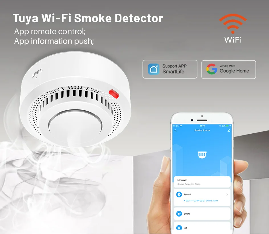Tuya Smart WiFi مستشعر الدخان للحماية من الحرائق كاشف الدخان 85dB نظام أمان الصوت رجال الاطفاء Smartlife APP التحكم
