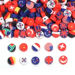 50pcs Polymer Clay Beads Color Flat Round National Flags Loose Bead for DIY Handmade Bracelets Necklace Accessories Wholesale