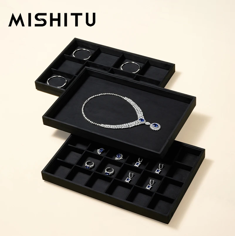 MISHITU Velvet Jewelry Display Tray Jewelry Organizer Drawer Pallet for Necklace Bangle Stand Ring Earring Bracelet Storage Tray