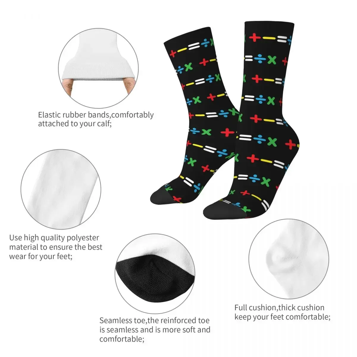 Fashion Mathematics Music Basketball Socks Polyester Crew Socks for Women Men