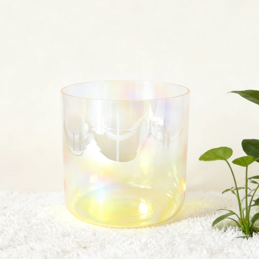 Hye-eun 6 inch parelwit helder kosmisch licht kwartskristal klankschaal voor meditatie en geluidsgenezing met Suedce Stick