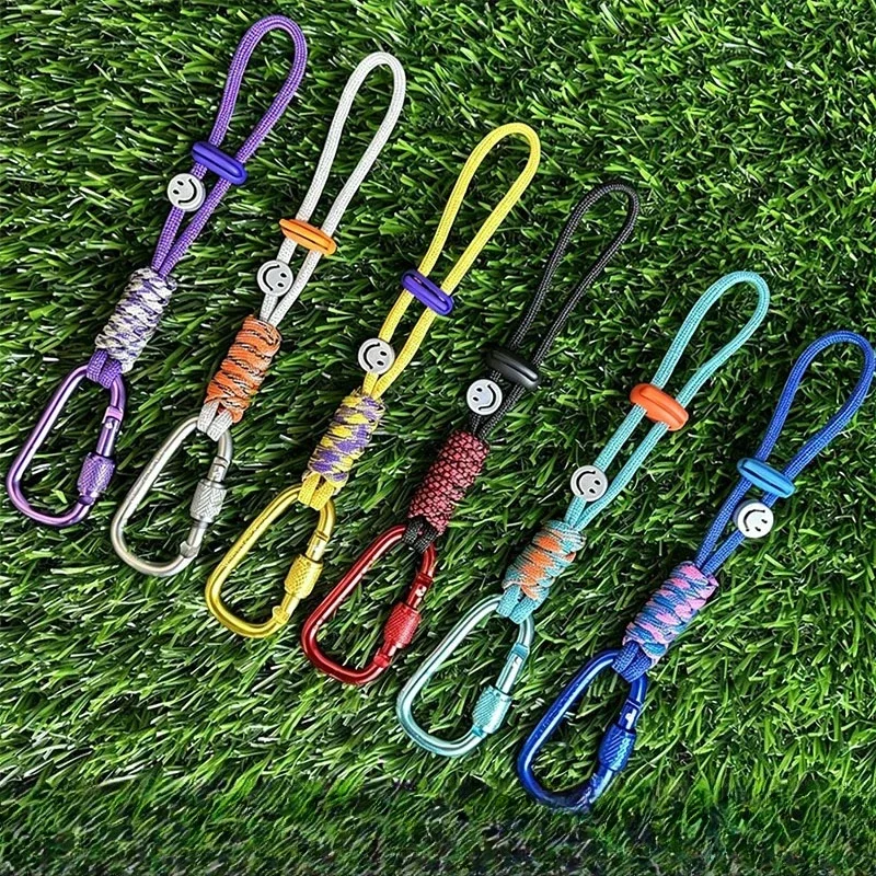 D Shape Carabiner Clip Protective Outdoor Fast Hanging Buckle with Woven Paracord for Water Bottle Backpack Use