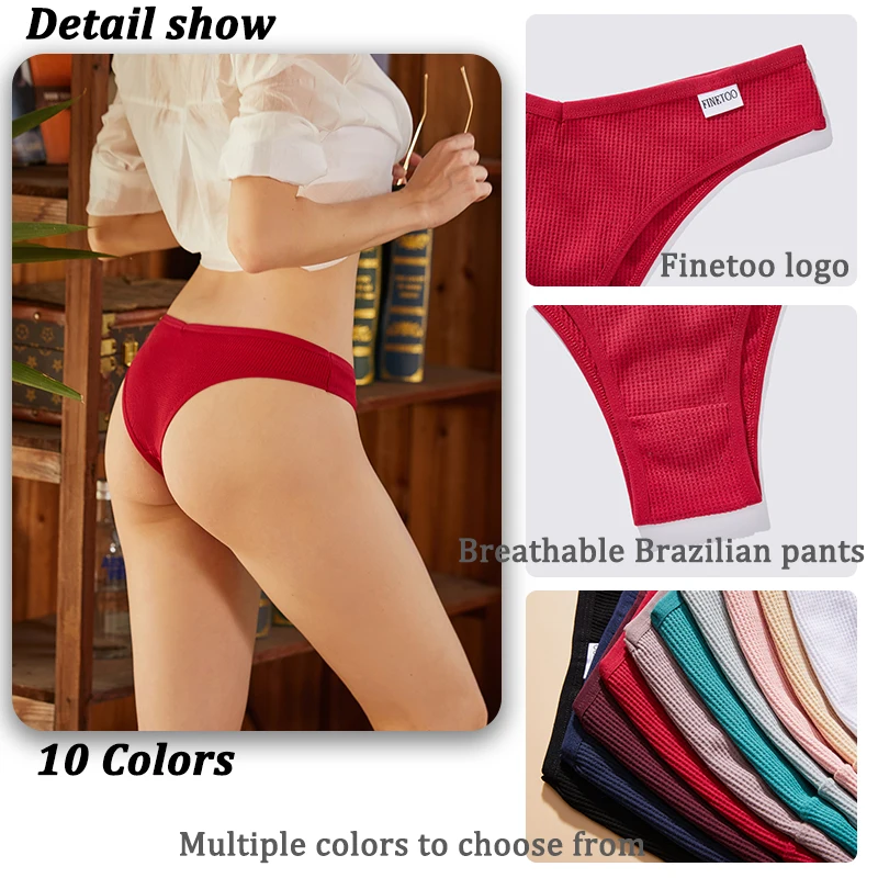 FINETOO 2Pcs Sexy Women Waffle Cotton Panties Sexy V-Waist Underwear Female High Elasticity Brazilian Panties Bikini Lingerie