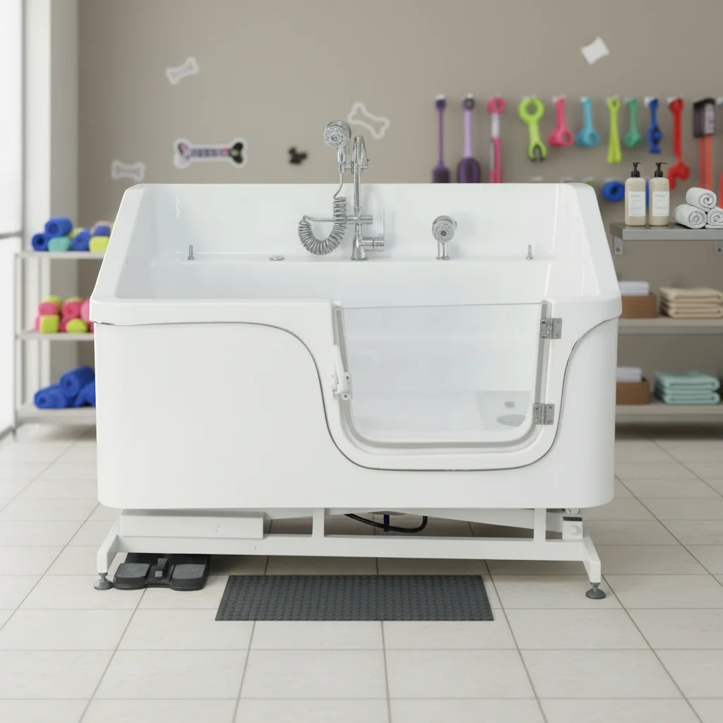 

Pet Eco-Friendly Acrylic Iron Grooming Spa Massage Bathtub Adjustable Height Milk Bath Functions for Dogs and Cats