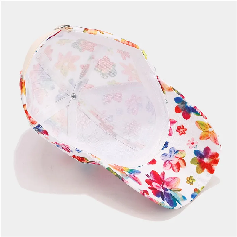 2024 Summer Polyester Flower Print Casquette Baseball Cap Adjustable Outdoor Snapback Hats for Women 36